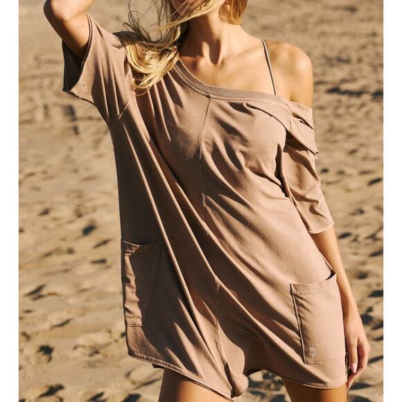 FP Movement Women's Hot Shot Tee Romper Tan Jumpsuit Size Small - Picture 7 of 10